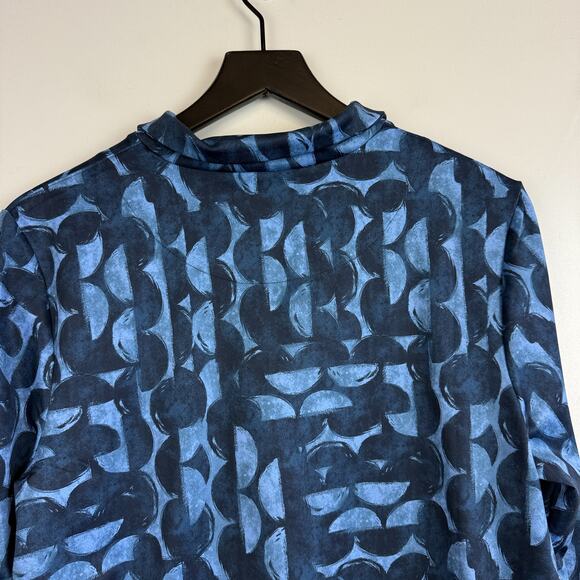 NWT Chico’s UPF Geo Mock Zip LS Top Navy Blue $85 - 2 Large - Picture 7 of 9